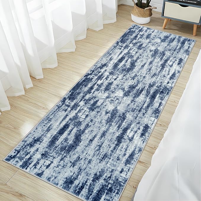 2'6''x8' Runner Rugs Washable Rug: Modern Abstract Living Room Rug Soft Anti-Skid Thin Carpet Indoor Floor Non-Shedding Carpets for Bedroom Dining Room Farmhouse Nursery Home Office Blue Grey - Image 2