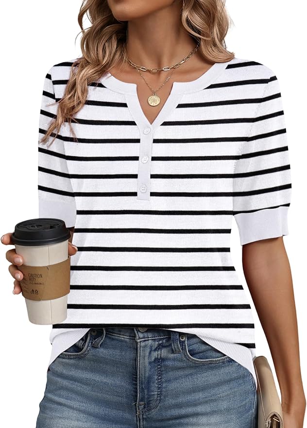Zeagoo Women's Short Sleeve Sweater 2026 Spring Summer Tops Lightweight Casual V Neck Sweaters Dressy Work Blouses Clothes by Zeagoo