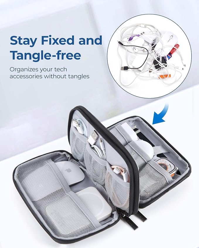 BAGSMART Electronics Travel Organizer for Cords Chargers Phones, Black | Travel Essentials, Tech Organizer Pouch, Cord organizer bag for Cables, Compact Travel Accessories - Image 2