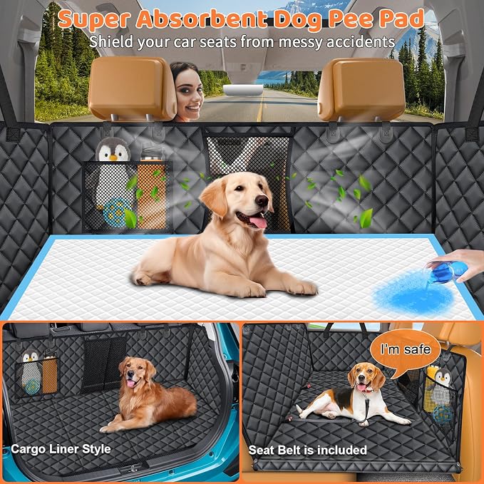 URPOWER Hard Bottom Dog Car Seat Cover for Pets 100% Waterproof Seat Cover Hammock 600D Heavy Duty Scratch Proof Nonslip Durable Soft Back Seat Covers for Cars Trucks and SUVs - Image 3