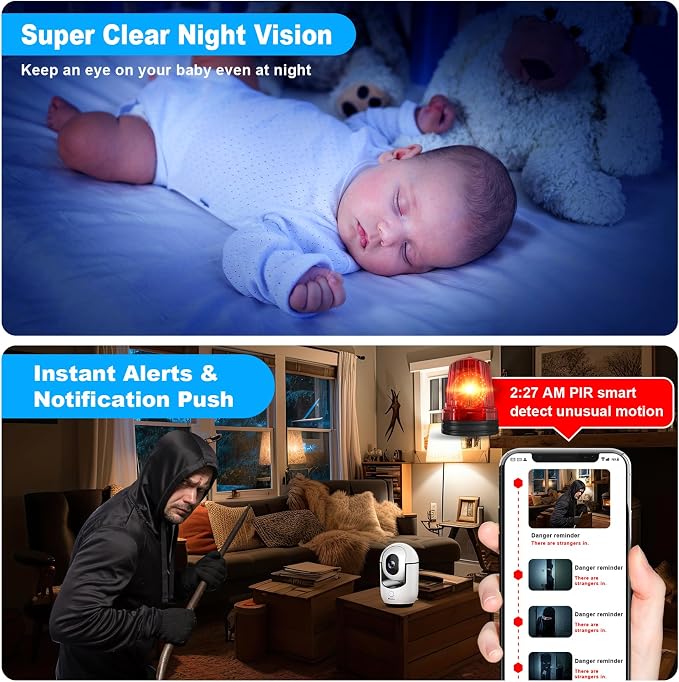 Cloarks 2K Pan/Tilt Security Camera, WiFi Indoor Cameras for Home Security with AI Motion Detection, Pet/Dog/Baby Camera with Phone App, 2-Way Audio, 24/7, Siren, TF/Cloud Storage - Image 5