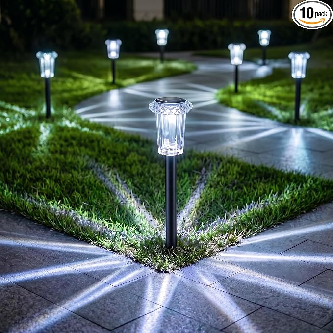 Eyrosa Solar Pathway Lights Outdoor Waterproof, 10 Pack Cool White Solar Garden Lights, Diamond-Cut Starlight Decor, Stake Lighting for Yard Path Walkway Driveway Patio Lawn Outside by EYROSA