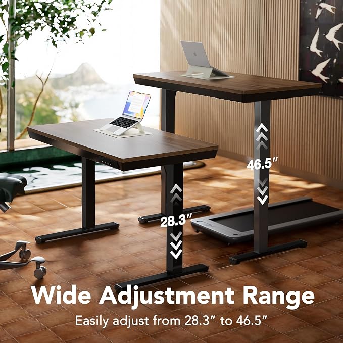HUANUO Electric Standing Desk with Drawers, 48 X 24 Inch Electric Adjustable Height Desk, Quick Install One-Piece Tabletop with USB Charging Ports, Sit to Stand Up Desk for Home Office, Black Walnut - Image 5