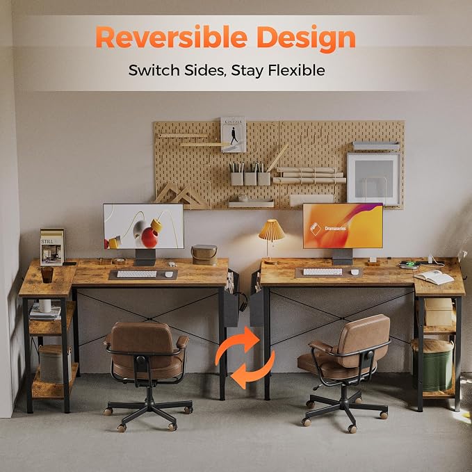 Mericonia 55 inch L Shaped Gaming Desk, Large Corner Desk with Shelves | Reversible Computer Desk with Power Outlets & Storage Bag, Office Table for Home Bedroom Study Work Writing - Image 3