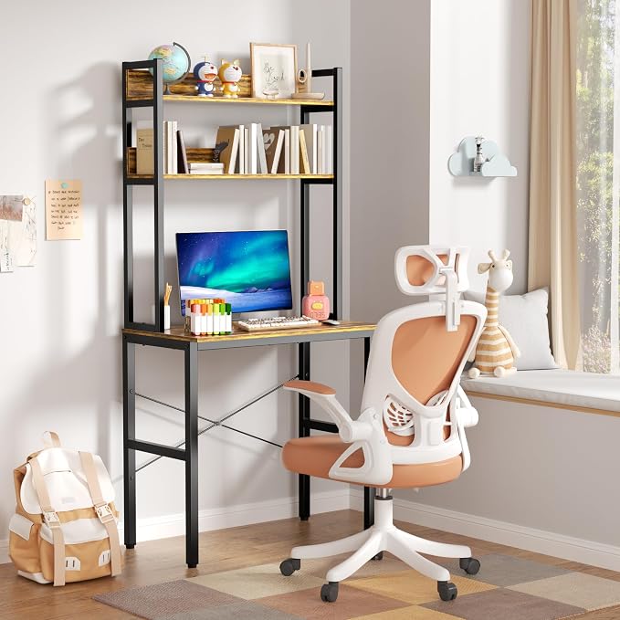 Aquzee 31 Inch Desk Hutch, Teen Desk with Shelves, Study Desks with Storage, Computer Desks for Small Spaces, Kids, Student, Space Saving, Easy Assemble, Rustic Brown - Image 2