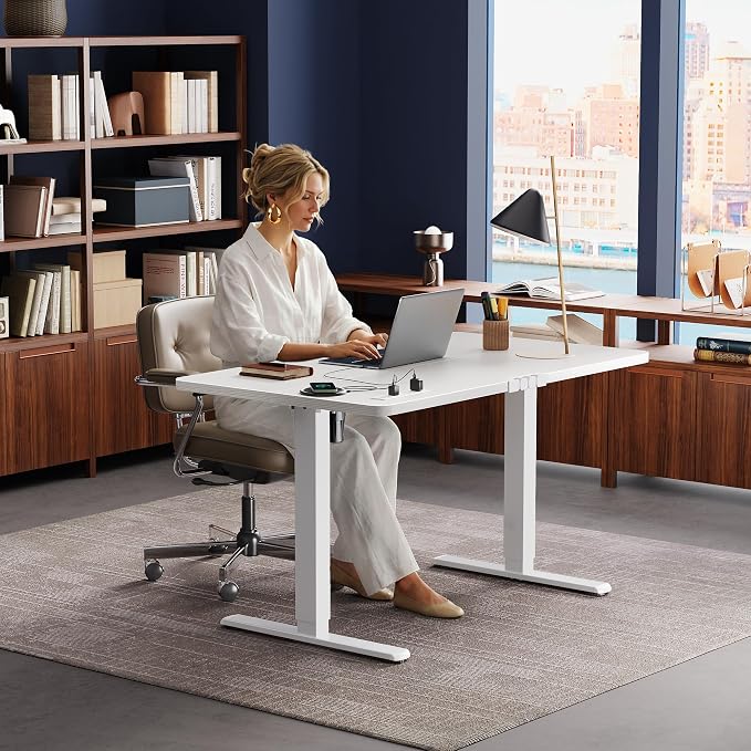 Huuger Electric Standing Desk with Power Outlets and USB-C Port, 47 X 24 Inch Height Adjustable Desk, Sit Stand Desk for Home Office, Computer & Gaming Desk with 4 Presets, Stable Steel Frame, White - Image 8
