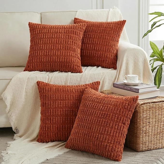 Fancy Homi 4 Packs Decorative Throw Pillow Covers for Living Room Couch Bed, Modern Farmhouse Boho Home Décor Accent Cushion Case, 24" x 24", Burnt Orange by Fancy+Homi