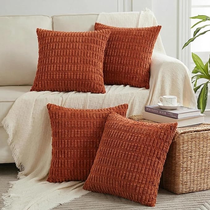 Fancy Homi 4 Packs Decorative Throw Pillow Covers for Living Room Couch Bed, Modern Farmhouse Boho Home Décor Accent Cushion Case, 18" x 18", Burnt Orange by Fancy+Homi