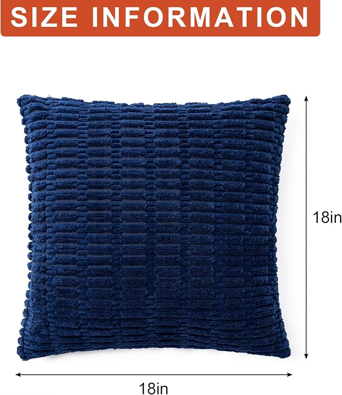 Aegero Pack of 2 Corduroy Decorative Throw Pillow Covers 18x18 InchSoft Boho Striped Pillow Covers Modern Farmhouse Home Decor for Sofa Living Room Couch Bed（Blue） - Image 7