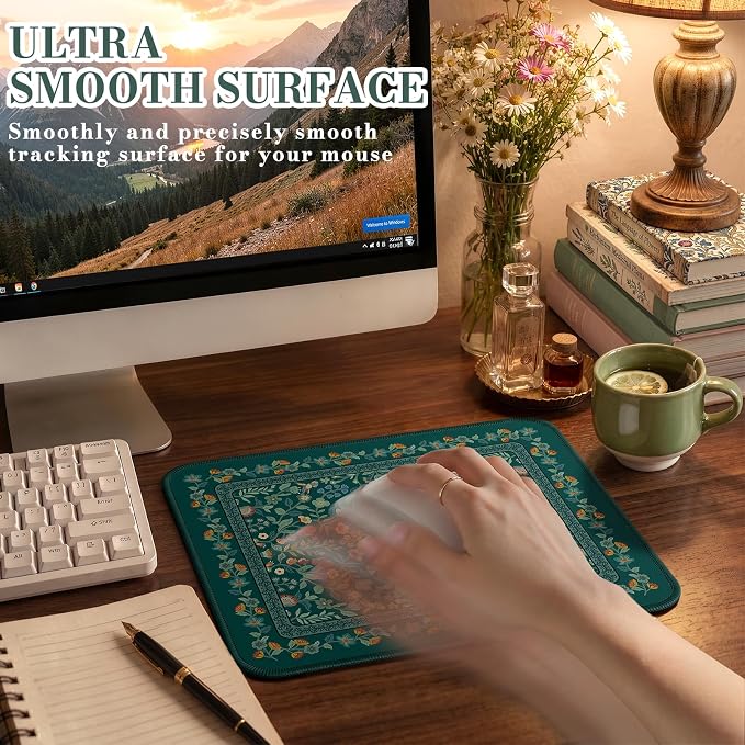 iCasso Aesthetic Small Mouse Pad, 9.5x7.9in,Home Office,Deep Green | Mini Portable Travel Mousepad, Anti-Slip and Comfortable Cloth Mouse Mat with Stitched Edges for Computer, Home - Image 3