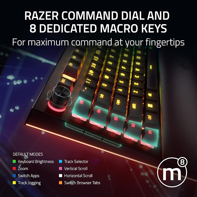 Razer BlackWidow V4 Pro Mechanical Gaming Keyboard, Green Tactile Switches | Green Switches Tactile & Clicky, Doubleshot ABS Keycaps, Command Dial, 8 Dedicated Macro Keys, Chroma RGB - Image 4