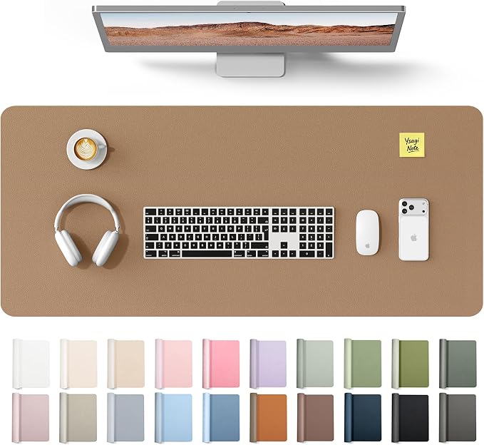 YSAGi Leather Desk Protector, Office Mat, Large Mouse Mat, Non-Slip PU Leather Blotter, Laptop Desk Mat, Waterproof Writing Pad for Office and Home(Khaki, 42" x 17.2") by YSAGi