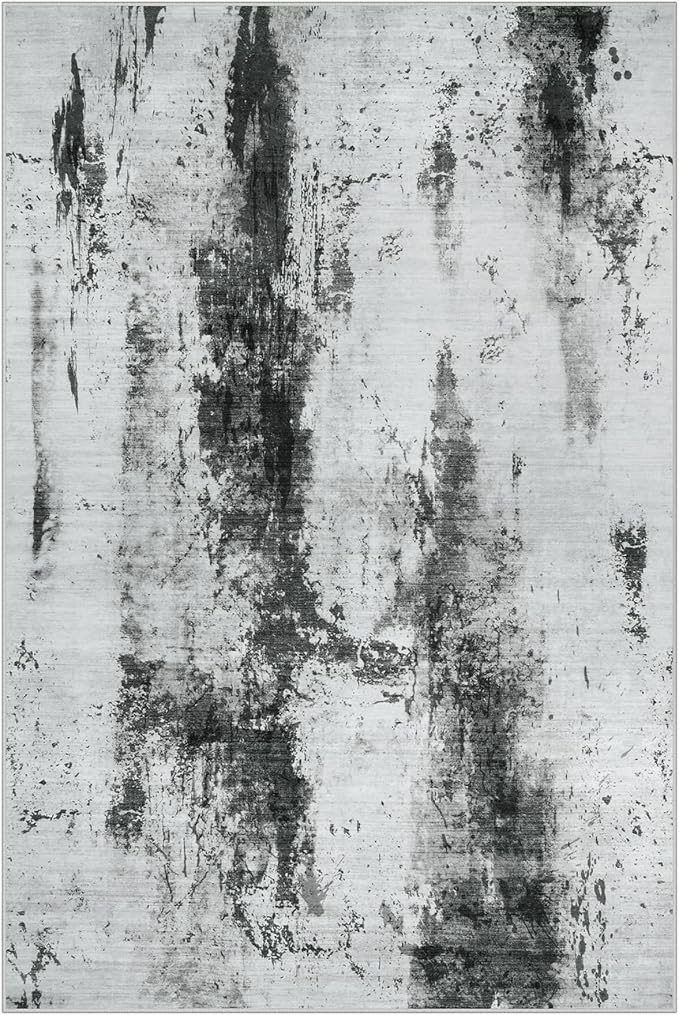 8x10 Area Rugs Washable Rug: Modern Abstract Living Room Rug Soft Anti-Skid Thin Carpet Indoor Floor Non-Shedding Carpets for Bedroom Dining Room Farmhouse Nursery Home Office Black White Grey - Image 3