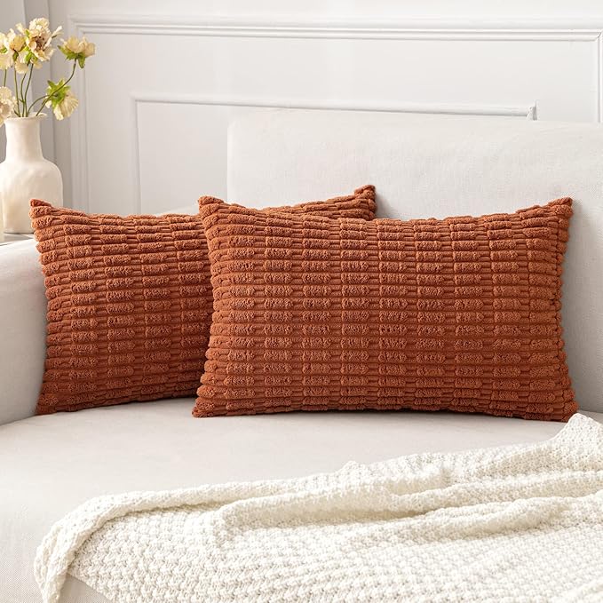 MIULEE Fall Pack of 2 Rust Corduroy Decorative Lumbar Pillow Covers 20x12 Inch Soft Boho Striped Throw Pillow Covers Modern Farmhouse Home Decor for Sofa Living Room Couch Bed by MIULEE