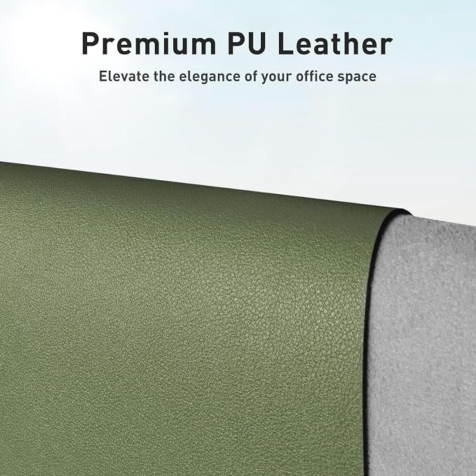 Aothia Leather Desk Pad Protector, Mouse Pad, Office Desk Mat, Non-Slip PU Leather Desk Blotter, Laptop Desk Pad, Waterproof Desk Writing Pad for Office and Home (36" x 17", Olive Green) - Image 2