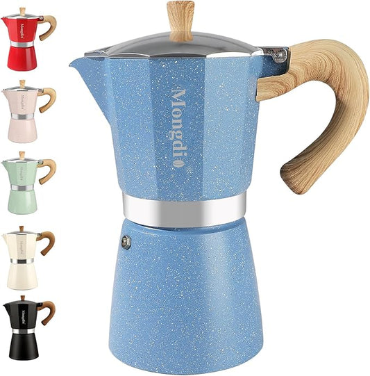 Mongdio Stovetop Espresso Maker Moka Pot, Cuban Coffee Maker Stove top coffee maker Moka Italian Espresso Greca Coffee Maker Brewer Percolator, 12 Espresso Cups, 20 oz - Blue by Mongdio