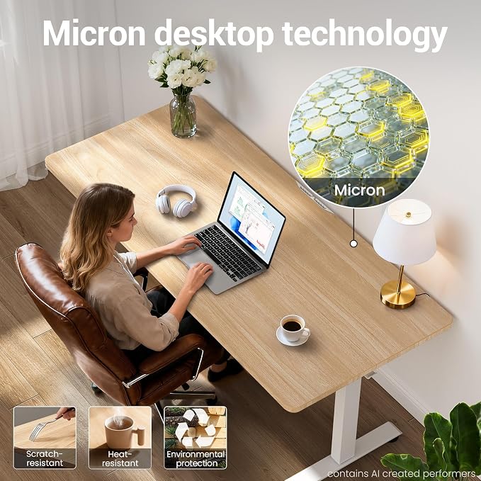Veken Standing Desk, Nature, 55×23.6 Inch | Height Adjustable Sit Stand Up Computer Tables for Home Office, Study , Writing, Suit students, employees and group work - Image 6
