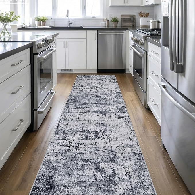 Washable Area Rug 3x14 Entryway Rug: Washable Modern Abstract Soft Thin Rug Indoor Floor No Slip Stain Resistant Carpet for Bedroom Dining Room Farmhouse Nursery Home Office - Grey by FXRHLP