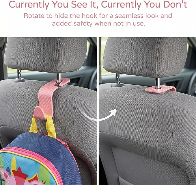 4PCS Car Seat Headrest Hooks, Auto Back Seat Hanger Holder, Durable Stylish Vehicle Organizer Universal Car Interior Accessories, Storage Hooks for Purses, Bags, Clothes (Carbon Fiber/Pink) - Image 5