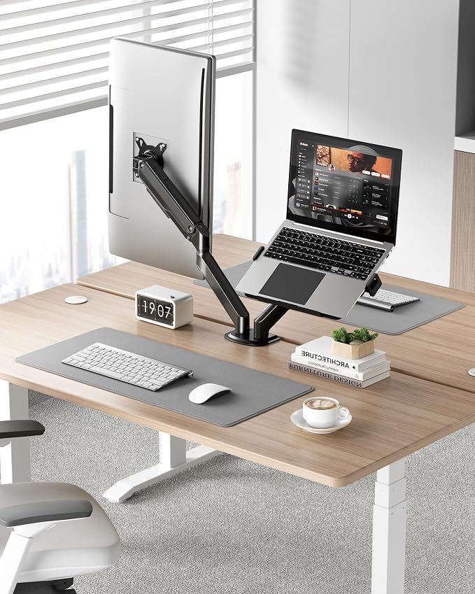 monTEK Dual Monitor Stand for Desk, 17-32 Inch Mechanical Spring Dual Arm, Heavy Duty Steel Adjustable Monitor Mount, Full Motion VESA 75x75/100x100, C-Clamp & Grommet, Holds Up to 20 lbs Each - Image 8