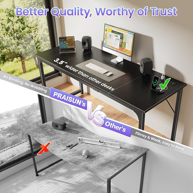 PRAISUN 63 X 24 Inch Computer Desk, Power Outlets, USB-C, Black | Office Desk with 4 AC Outlets, USB & USB-C, Sturdy Metal Frame, Spacious Desktop for Work, Writing, Study & Gaming - Image 6