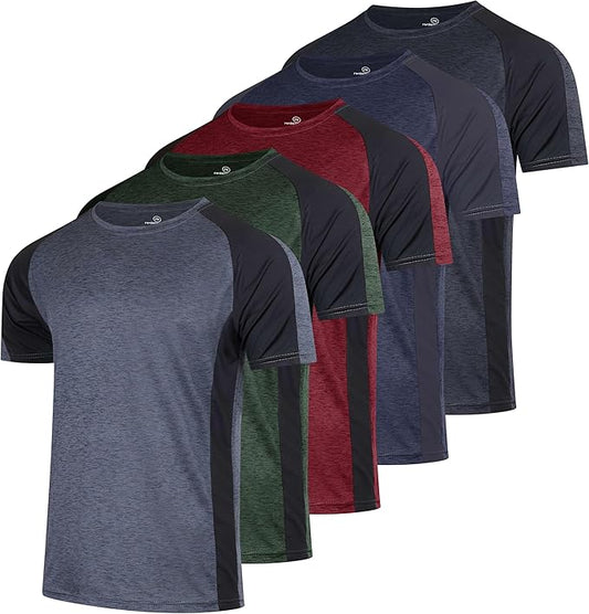 5 Pack Men's Dry Fit Short Sleeve T-Shirt Gym Workout Athletic Running Tee | Cooling, Moisture-Wicking, Crew Neck, Quick-Dry, Breathable, Active, Exercise, Fitness, Basketball, Cycling, Hiking, Tennis by RealEssentials