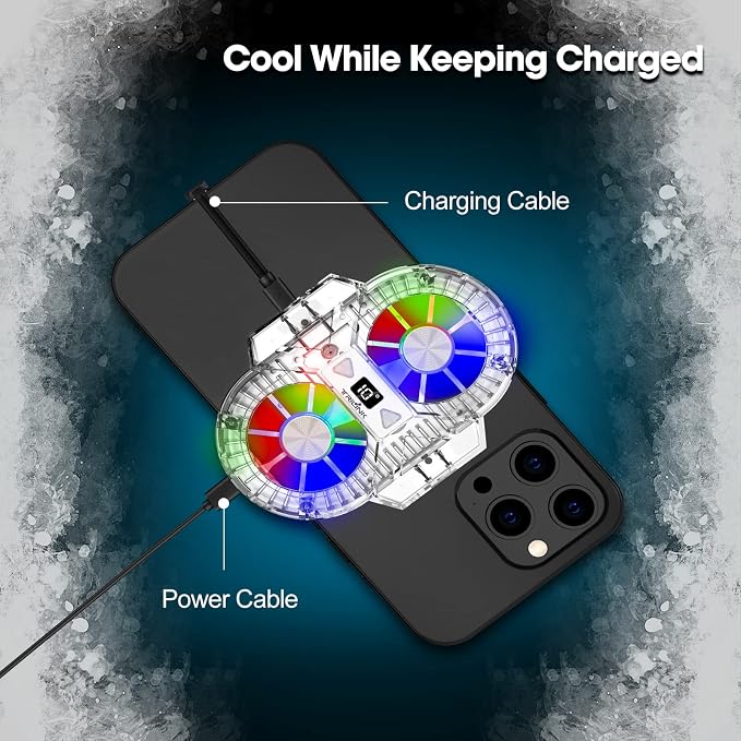TRILINK Phone Cooler for Gaming with Dual Cooling Fans - Advanced Phone Cooling Technology - RGB LEDs - Ultra-Quiet - Output Function - LED Temperature Display for Android iPhone iOS Game Radiator - Image 4