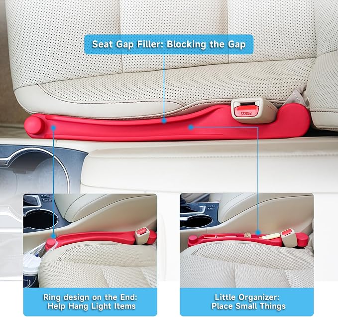 Givifive Car Seat Gap Filler Set of 2, 3IN1 Seat Side Gap Filler Plug with Storage Slot & Hook Function, Soft Foam Universal Fit Car SUV Truck Fill Gap Between Seats Console Organizer（Standard Red） - Image 3