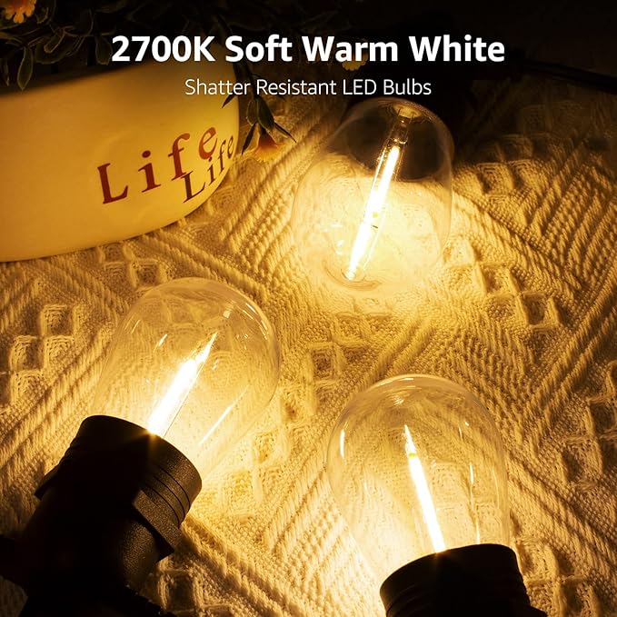 Lepro S14 Outdoor String Lights - 50ft with 15 Shatterproof LED Edison Bulbs, Waterproof Bistro Lights for Deck, Pergola, Porch, Garden, Gazebo - Image 2