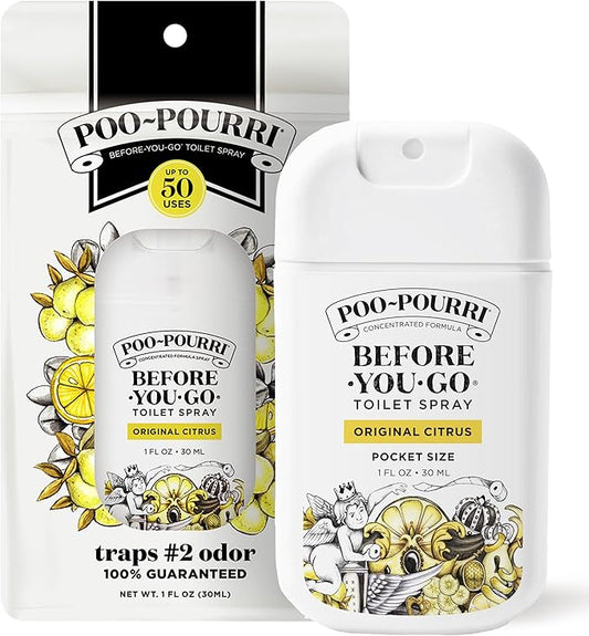 Poo-Pourri Before-You-Go Pocket Toilet Spray, Travel Essentials, Original Citrus, 1 Fl Oz, Up to 50 Uses, On-The-Go Bathroom Odor Deodorizer with Essential Oils, TSA Approved Size, Lemon Bergamot by %7EPourri