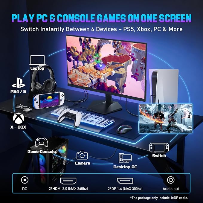 SANSUI Gaming Monitor, 24.5" 300hz 240hz FHD 1080P 1ms FPS PC Monitor Gaming, HDR, FreeSync, DisplayPort x2 HDMI x2, Fast IPS, 120% sRGB, Audio Jack, VESA Support, Desktop Compatible(ES-G25X1 PRO) - Image 5