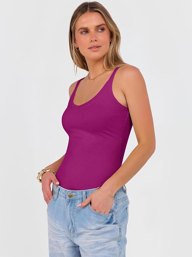 ANRABESS V Neck Tank Tops for Women Ribbed Knit Camisole 2026 Summer Casual Sleeveless Slim Fitted Basic Cami Shirts Clothes - Image 4
