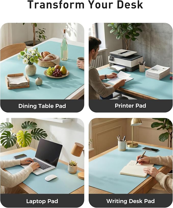 Aothia Faux Leather Desk Mat - Large Mouse Pad, Non-Slip PU Leather Blotter, Waterproof Writing Surface for Office and Home (Blue Topaz, 42" x 17") - Image 6