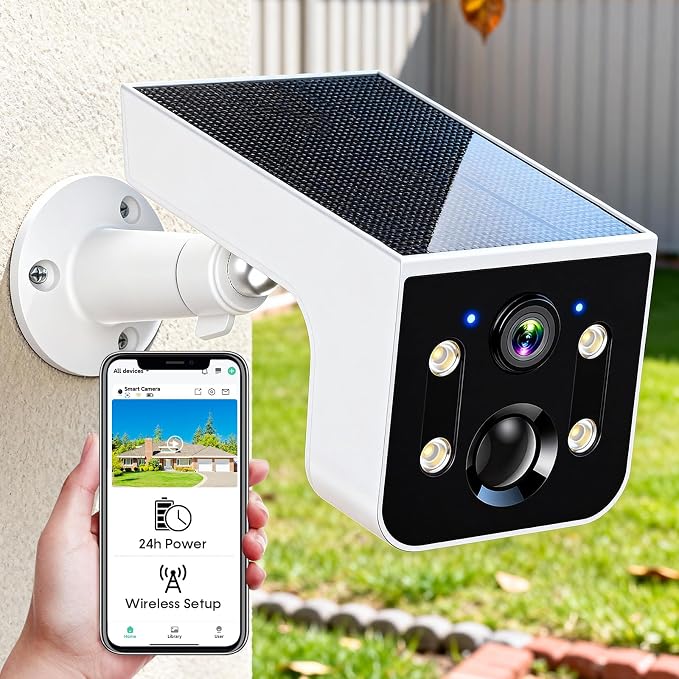 Thybro Solar Security Camera Outdoor Wireless: 2K QHD AI Motion Detection Color Night Vision & 2-Way Audio - IP67 Waterproof Wire-Free WiFi Camera for Home Front Door Backyard Driveway Garage Patio by Unknown