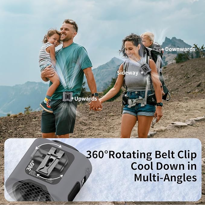 Socool 14500mAh Portable Waist Fan Clip on Belt 360 Rotation Wearable Rechargeable Personal Shirt Fan, 67H Cooling 5-Speed Battery Operated with Light, Neck Fan Hands-Free for Outdoor Jobsite Camping - Image 5