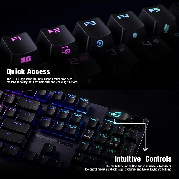 ASUS ROG Strix Scope II X Wired USB Mechanical Gaming Keyboard – 100% Full-Size, Hot Swappable Pre-lubed ROG NX Snow V2 Linear Switches, PBT Keycaps, RGB, PC/Mac Support - Black - Image 7