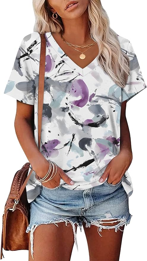 Alaroo Womens Summer Tops 2026 V Neck Short Sleeve Shirts Trendy Dressy Casual Vacation Outfits Printed - Image 2