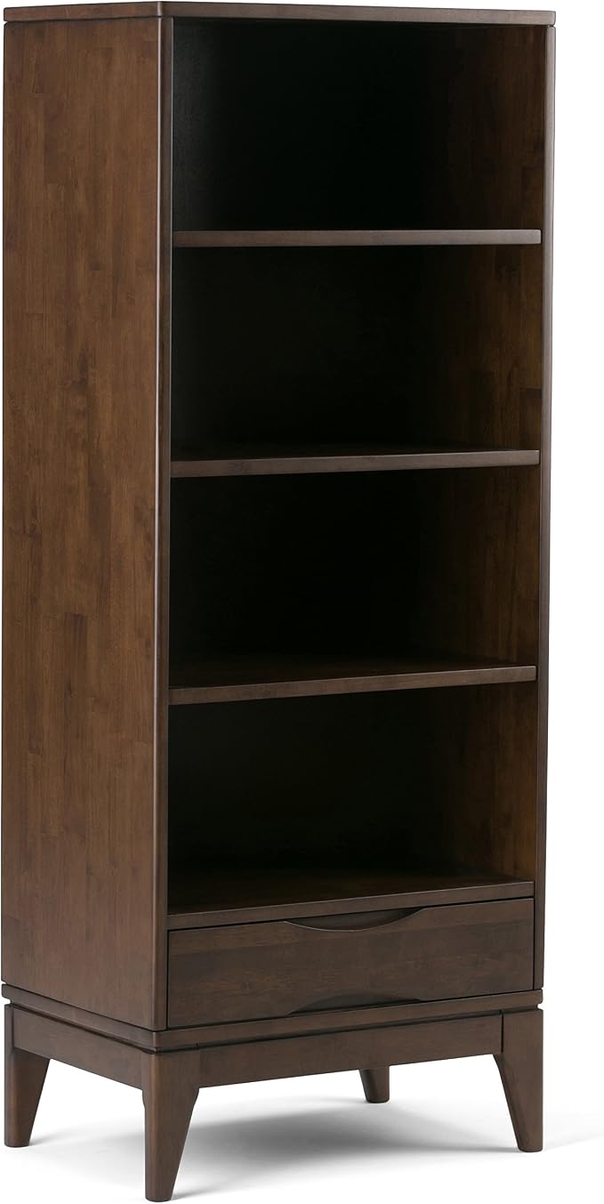SIMPLIHOME Harper Desk and Bookcase Bundle - 48 inch Wide Solid Wood Mid Century Modern Desk with Drawers and 24 inch Wide 4-Shelf Bookcase in Walnut Brown, Home Office Furniture (Set of 2) - Image 6