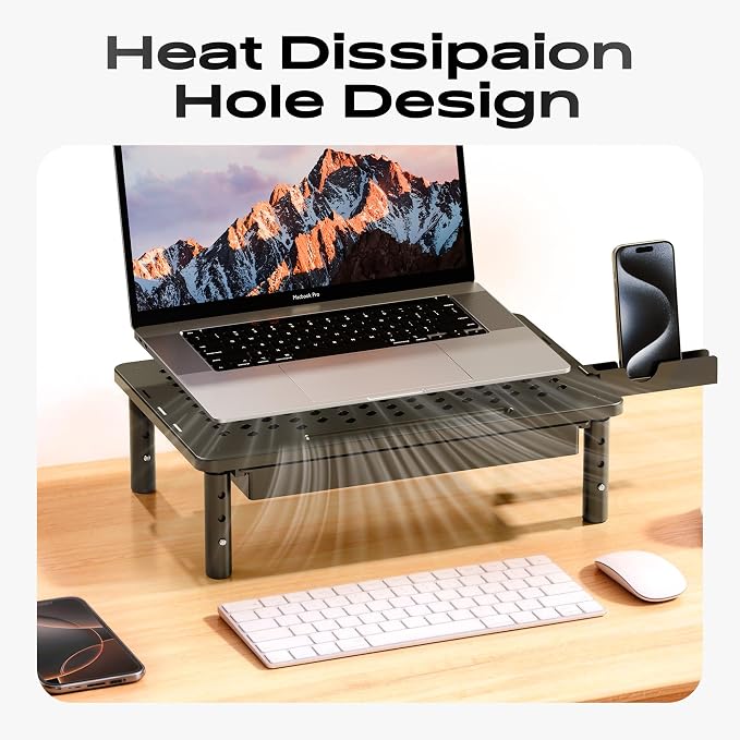 Computer Monitor Stand Riser with Storage, 3 Height Adjustable Laptop Desktop Monitor Stand with Drawer, Metal Short Printer Table, Stand Riser for Desk, Office Desk Organizers and Accessories, 1 Pack - Image 5