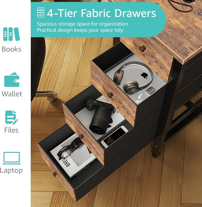Lufeiya 47 inch Computer Desk with 4 Drawers, Reversible Writing Work Study Desk for Home Office Bedroom, Modern Simple Student PC Desks, Rustic Brown - Image 6