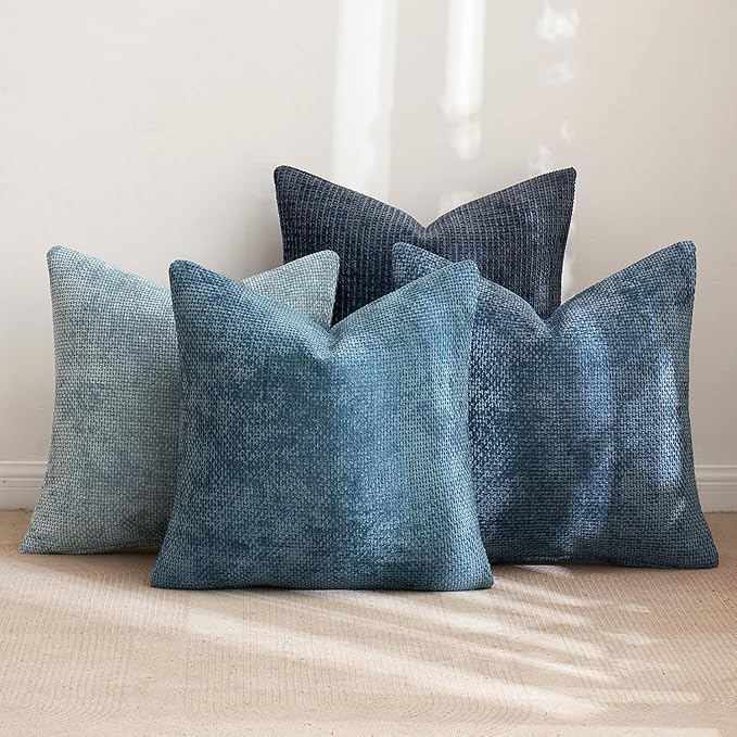 MIULEE Pack of 4 Couch Throw Pillow Covers 16x16 Inch Neutral Blue Soft Decorative Chenille Pillow Covers Farmhouse Accent Cushion Covers for Boho Western Spring Coastal Decor Sofa Bed Living Room - Image 4