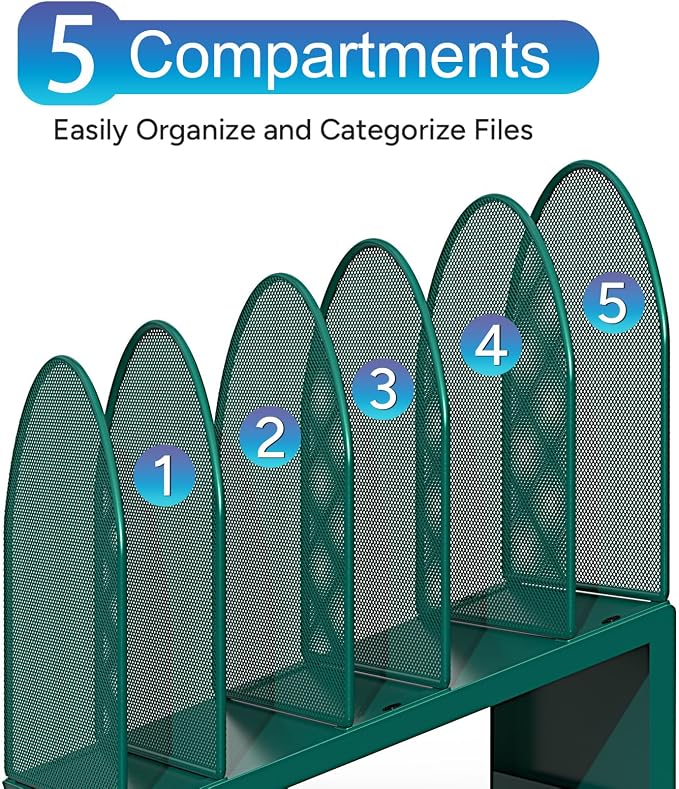 gianotter Desktop File Organizer with 5 Compartments | Desk Organizer Paper Organizer for Desk Workspace Organizers for Office Supplies (Green, Inclined Style) - Image 6