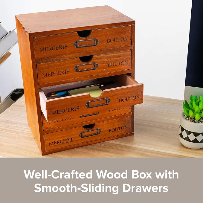 Vintage 5-Drawer Wooden Desk Organizer - Craft Storage - Rustic Shelf Drawer - Home Bedazzling, Rhinestone Organizers and Accessories - Embroidery Floss - Apothecary Cabinet, Art Storage I Stackable - Image 5