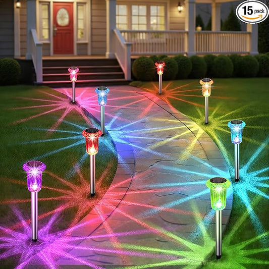Eyrosa Solar Outdoor Lights, 15 Pack Solar Pathway Lights Outdoor Waterproof, Stake Lighting for Garden Yard Path Walkway Driveway Patio Lawn Decor,Color Changing by EYROSA