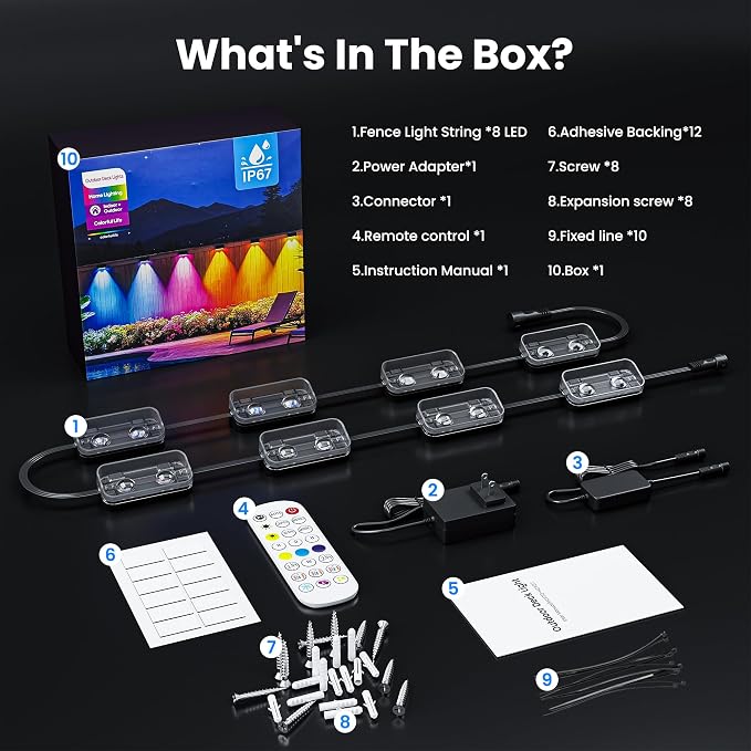 Outdoor Fence Lights, 8 Packs Smart Outdoor Deck Lights RGBCW+IC, with App/Remote Control, Color Changing Lights for Fence, IP67 Waterproof for Backyard Railing Decor (50FT) - Image 8