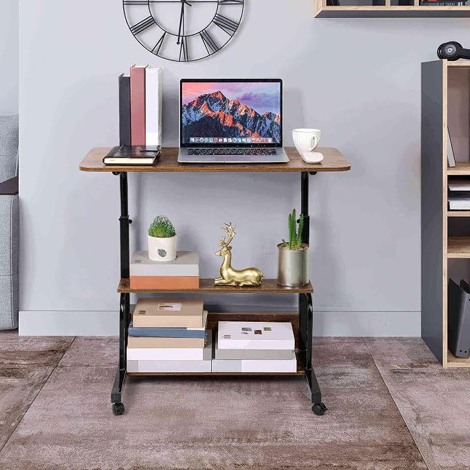 Adjustable Table Student Computer Desk Portable Home Office Furniture Small Spaces Sofa Bedroom Bedside Learn Play Game on Wheels Movable with Storage Size 31.5 * 15.7 in Oak D - Image 2