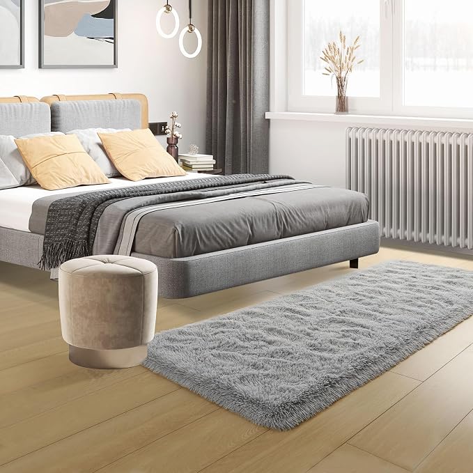Tepook Soft Runner Rugs for Bedroom 2x6 ft with Rubber Backing, Grey Fluffy Rugs for Living Room, Shag Bedside Rug Fuzzy Plush Carpet for Room, Area Rug for Dorm Nursery Hallway Indoor Home Decor - Image 5