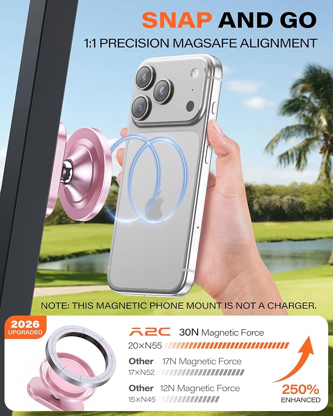 A2C Pink Alloy Magnetic Golf Cart Phone Holder, Golf Accessories for Women | Unique Golf Gifts for Female Golfers Ladies Her Girls Mom Mother Wife, Golf Accessories Essentials Fits EZGO Club Car Yamaha - Image 5