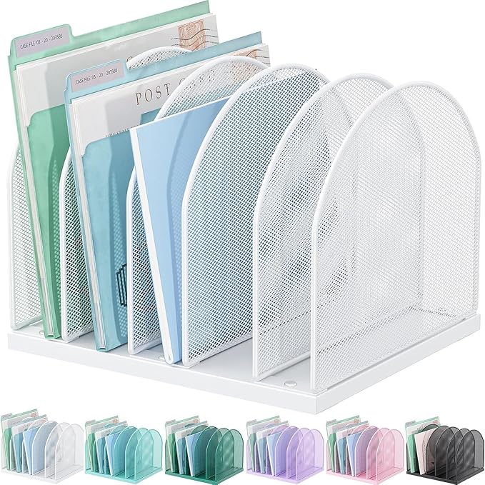 gianotter Desktop File Organizer with 5 Compartments | Desk Organizer Paper Organizer for Desk Workspace Organizers for Office Supplies (White, Upright Style) by gianotter