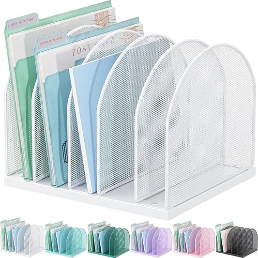 gianotter Desktop File Organizer with 5 Compartments | Desk Organizer Paper Organizer for Desk Workspace Organizers for Office Supplies (White, Upright Style) by gianotter